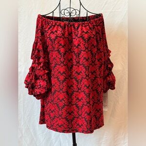209 - Coco Bianco Red and Black Floral Blouse